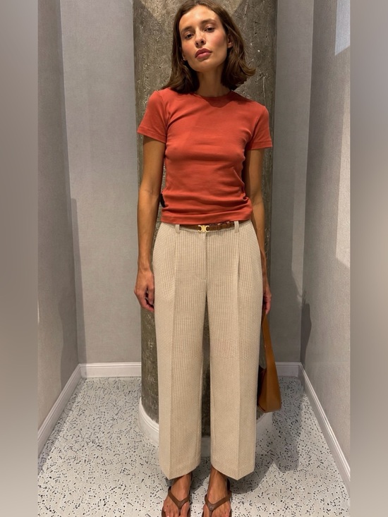 Wilfred Pants - Aritzia Wilfred Effortless Cropped Wide Leg Pants Beige Plaid Size 0